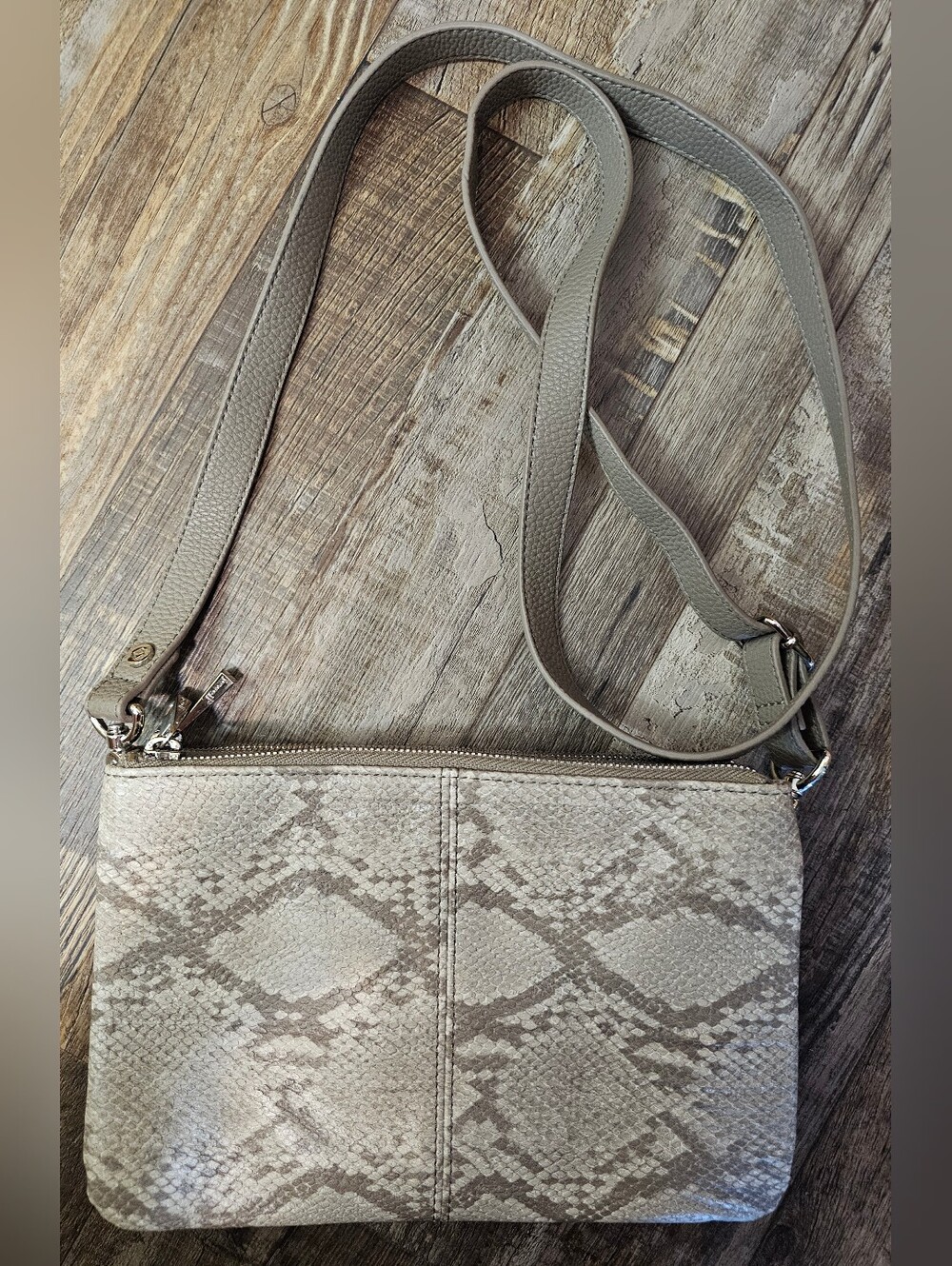 Neutral Snake-Print Crossbody Bag - Taupe